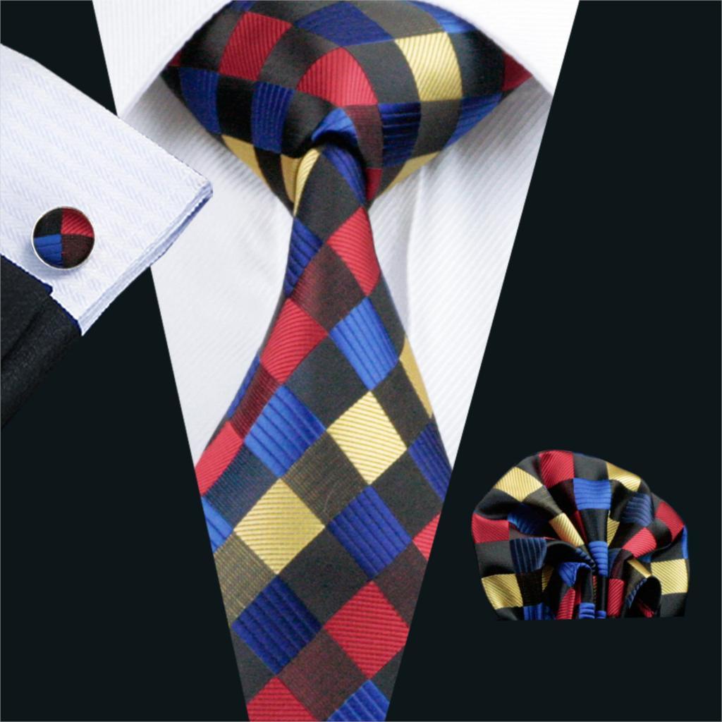 Men's Tie Multi-Color Plaid Silk Jacquard Woven Tie - Hanky Cufflinks Set Ties (2U17)