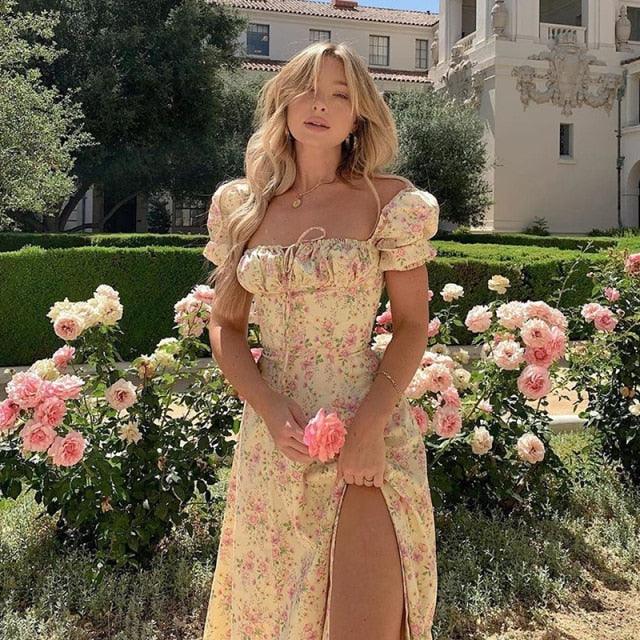 Nice 'S Floral Dress - Pull Sleeve Vintage Long Dress