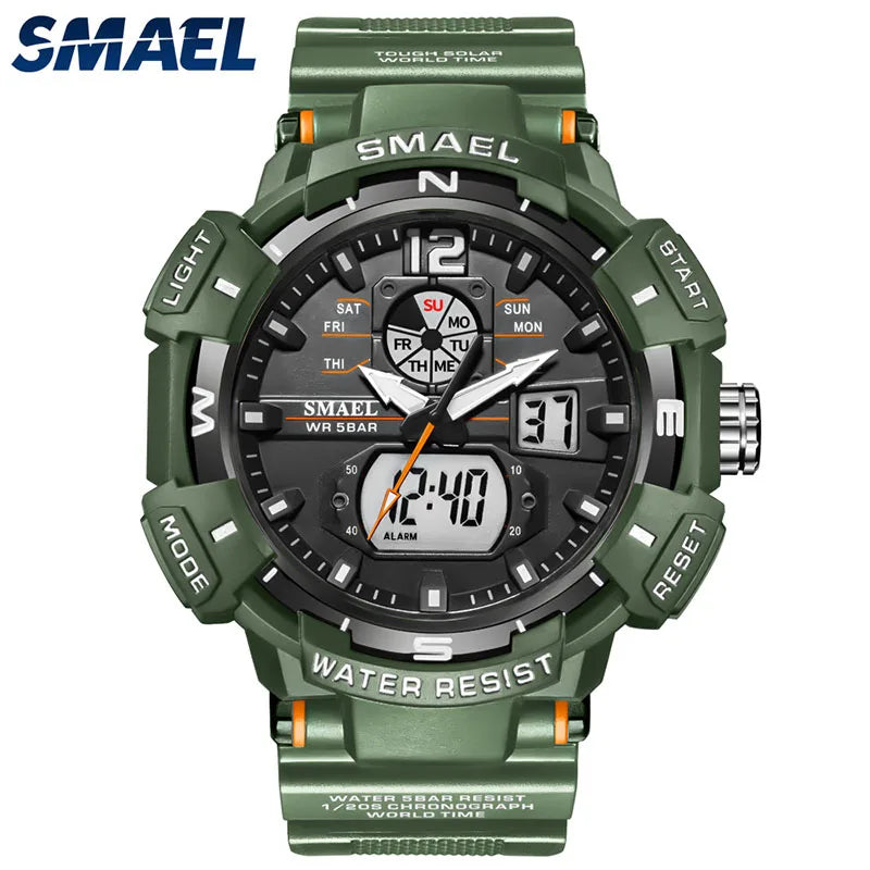 Sport Watch SMAEL Waterproof Watches Quartz Movement Digital LED Back Light Stopwatch Alarm Clock 8045 Men's Watches Military