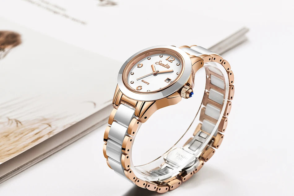 Fashion Women's Ceramic Wrist Watch, Dress Watches, Stainless Steel, Waterproof