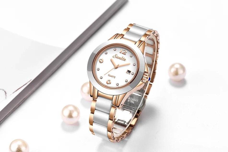 Fashion Women's Ceramic Wrist Watch, Dress Watches, Stainless Steel, Waterproof