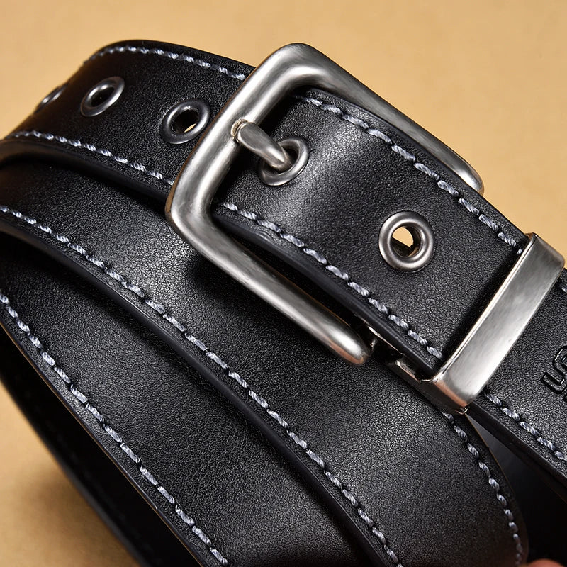 Fashion Black Belt For Men Cowskin Genuine Leather Belt 3.0 Cm Ancient Silver Buckle High Quality Male Black Strap For Jeans