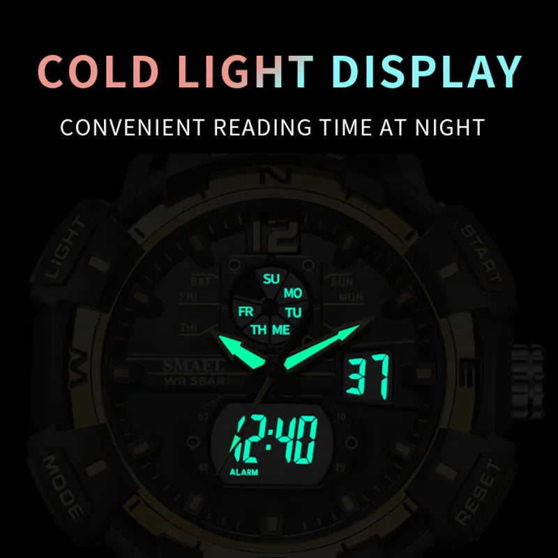 Sport Watch SMAEL Waterproof Watches Quartz Movement Digital LED Back Light Stopwatch Alarm Clock 8045 Men's Watches Military