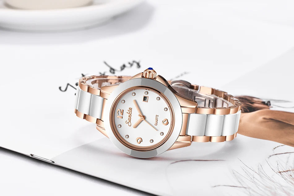 Fashion Women's Ceramic Wrist Watch, Dress Watches, Stainless Steel, Waterproof