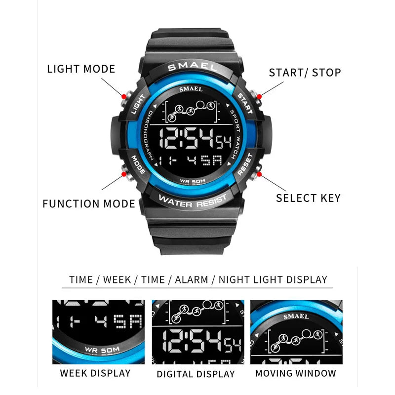 Sport Watch Men Digitak Clock SMAEL Mens Wristwatches LED Alarm Clocks Male Army Green Bracelet 1426 Waterproof Watches Digital