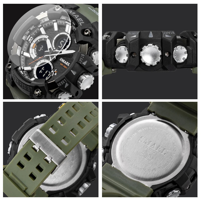 Sport Watch Dual Time Men Watches 50m WaterproofMale Clock Military Watches for Men 1802D Shock Resisitant Sport Watches Gifts