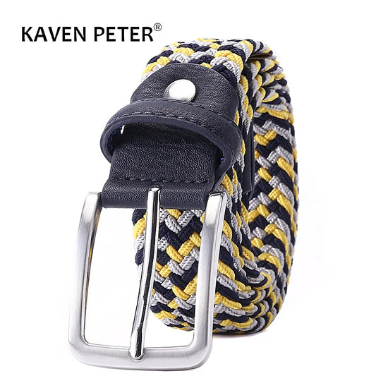 Men Women Casual Knitted Elastic Belt Pin Buckle Mixed Color Webbing Strap Woven Canvas Braided Stretch Belts Military Tactical