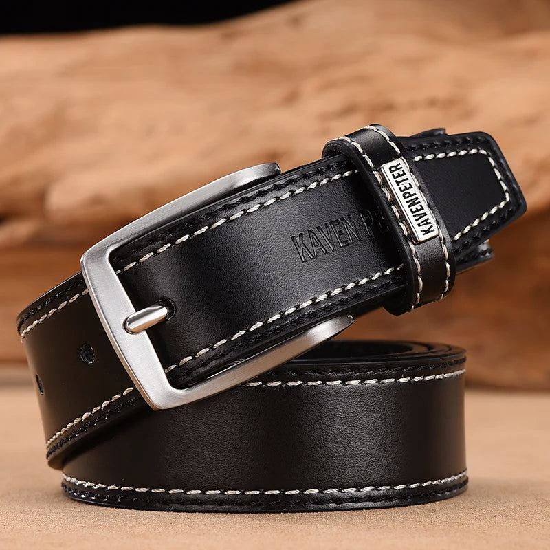 Cow Genuine Leather Belt For Men Casual  Belts Dropshipping Designer Luxury Pin Buckle Male Cowskin Belt High Quality Black