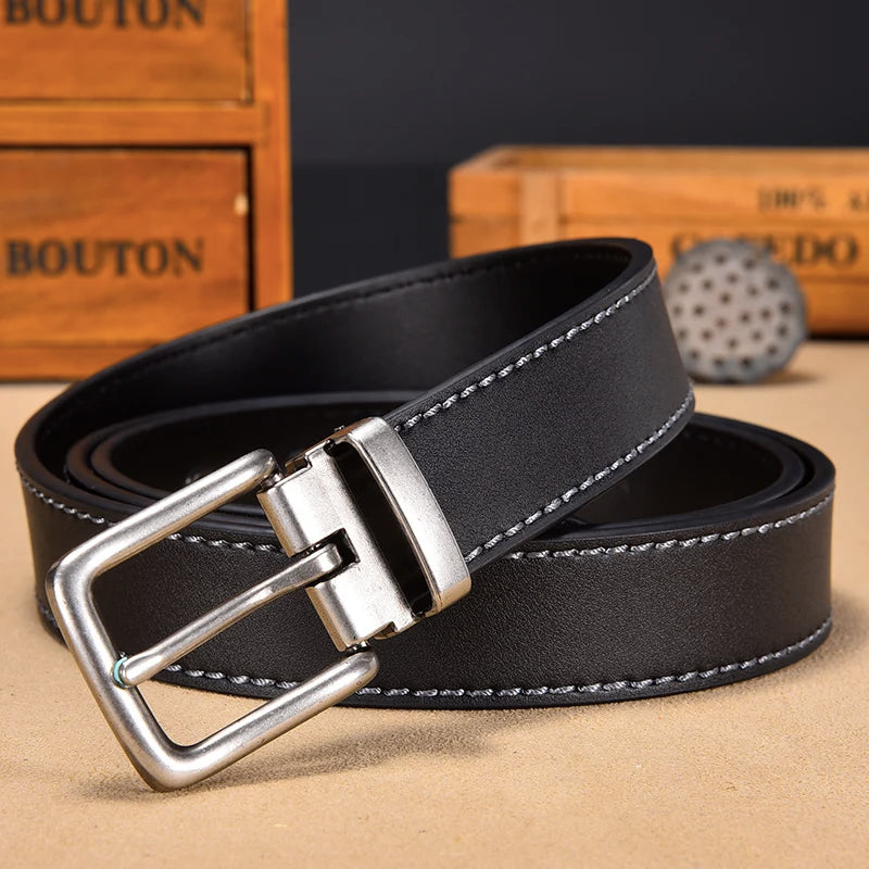 Fashion Black Belt For Men Cowskin Genuine Leather Belt 3.0 cm Ancient Silver Buckle High Quality Male Black Strap For Jeans