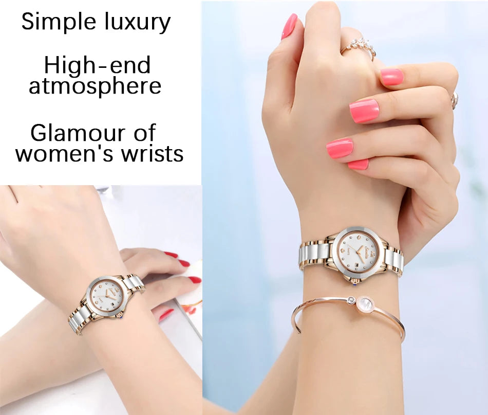 Fashion Women's Ceramic Wrist Watch, Dress Watches, Stainless Steel, Waterproof
