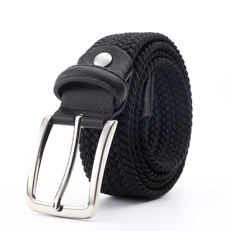 Belt Elastic For Men Leather Top Tip Male Military Tactical Strap Canvas Stretch Braided Waist Belts 1-3/8" Wide Wholesale