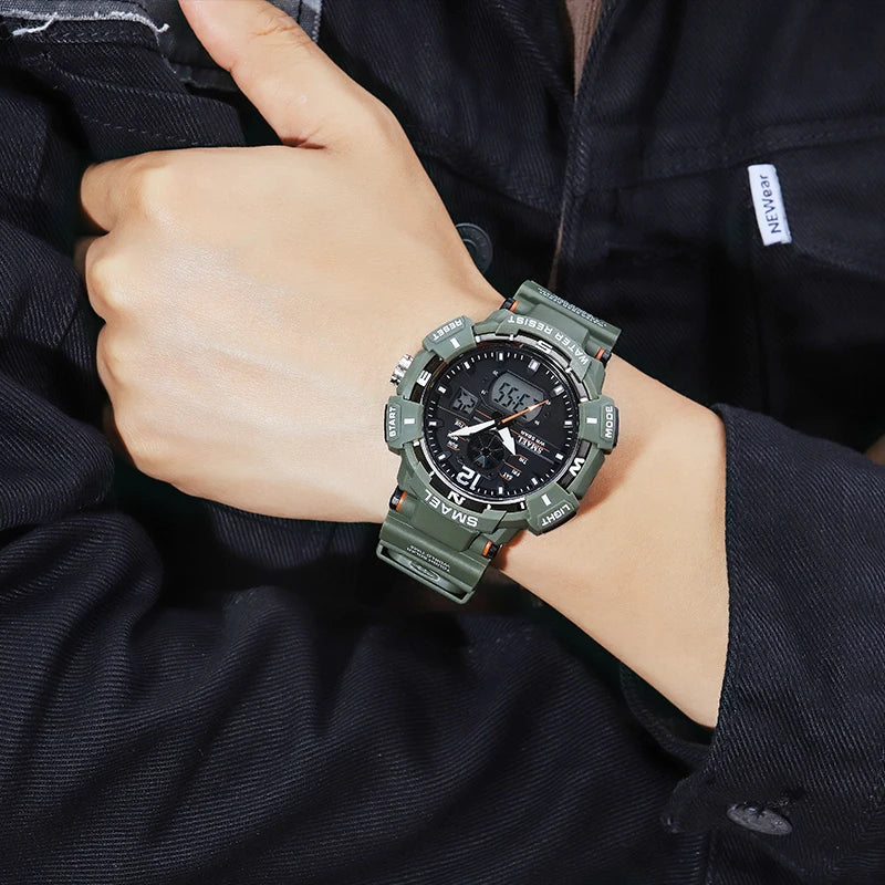 Sport Watch SMAEL Waterproof Watches Quartz Movement Digital LED Back Light Stopwatch Alarm Clock 8045 Men's Watches Military