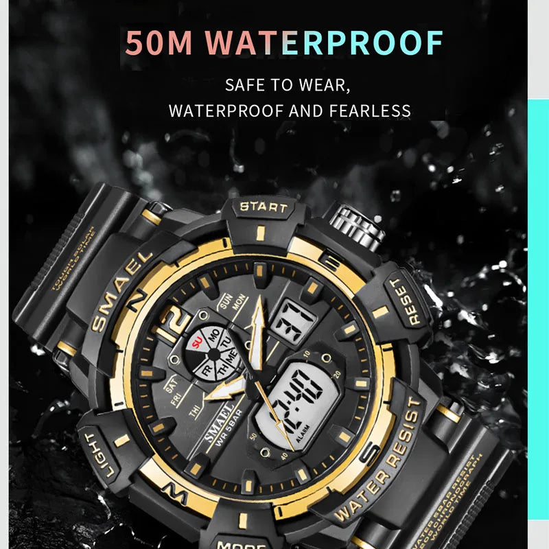 Sport Watch SMAEL Waterproof Watches Quartz Movement Digital LED Back Light Stopwatch Alarm Clock 8045 Men's Watches Military