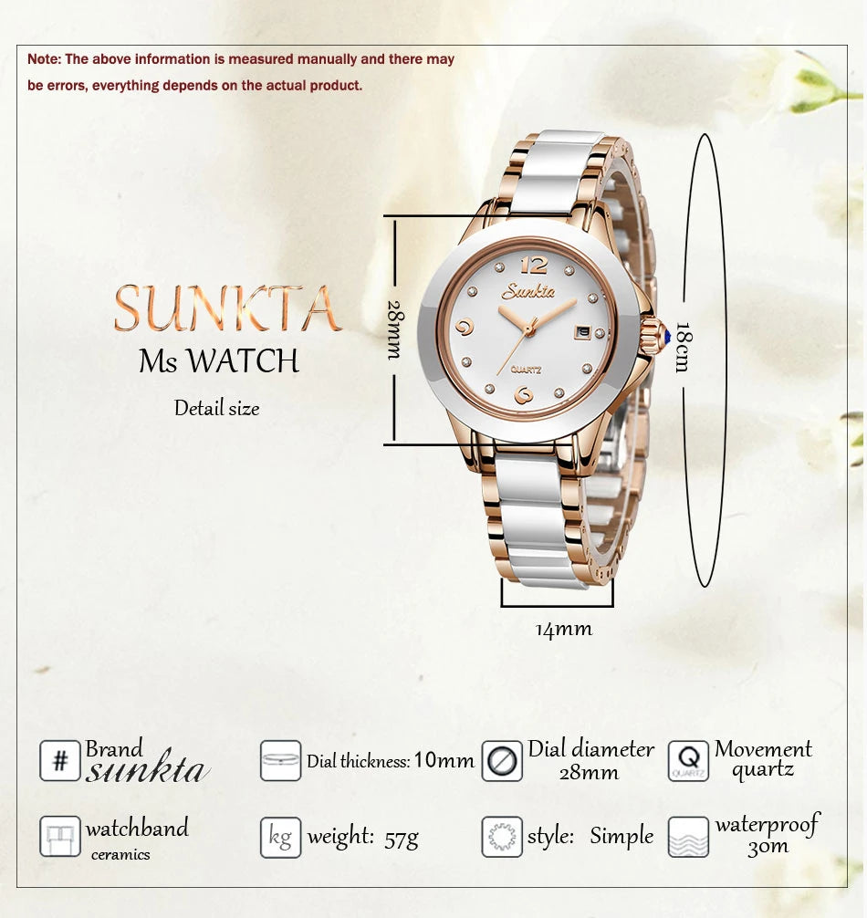 Fashion Women's Ceramic Wrist Watch, Dress Watches, Stainless Steel, Waterproof