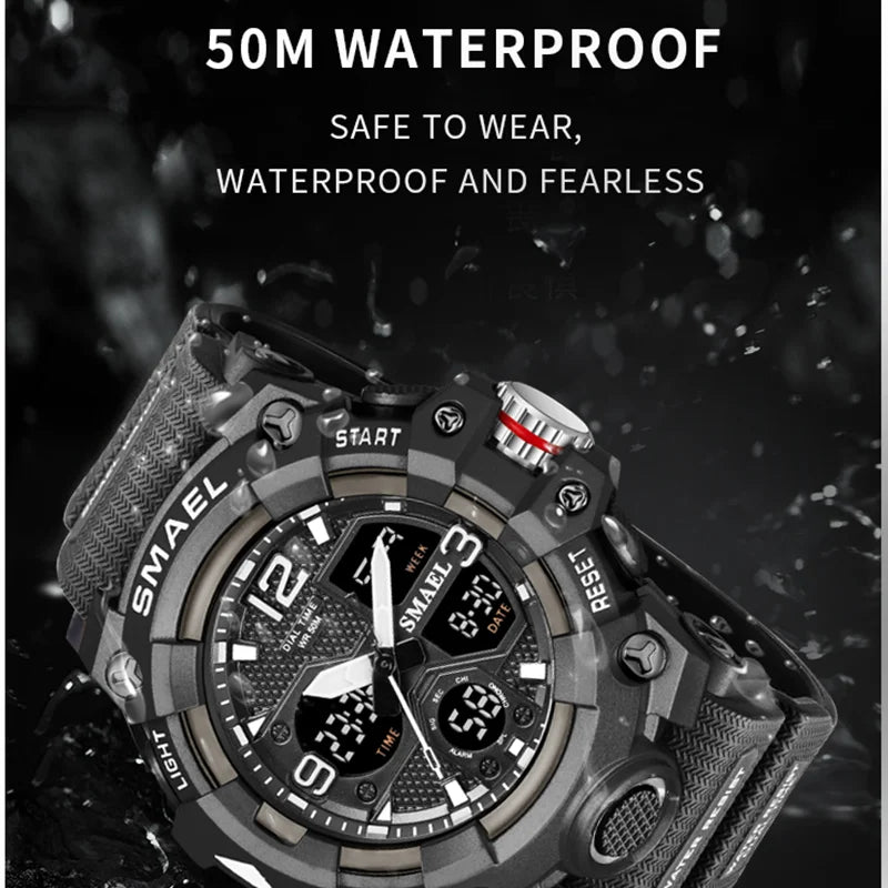 Sport Watch Military Watch For Men Alarm Clock Stopwatch LED Digital Back Light Dual Time Display 8008 Men's Watches Waterproof