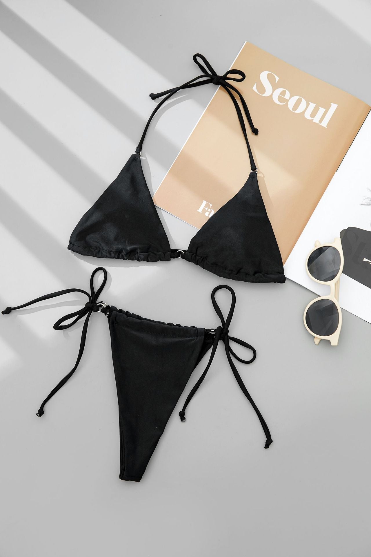 Side Tie Halter Neck Backless Bikini Set