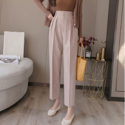 New Spring Women Formal Pants Pockets High Waist Elegant Office Ankle Length Pants Bp