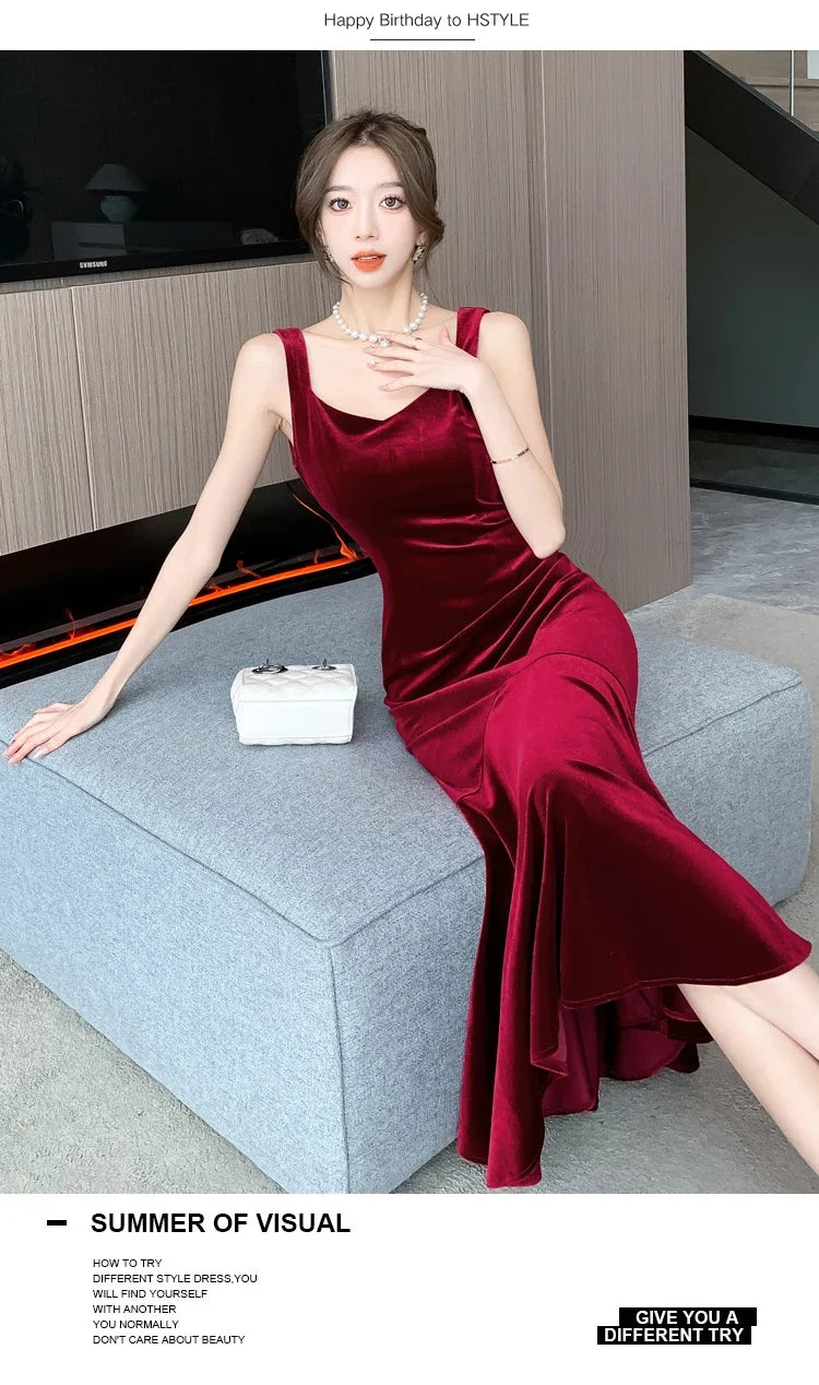 Backless Sleeveless Midi Dresses, Autumn Winter Elegant Wedding Party Mermaid Female Clothing