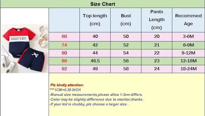 Summer Fashion Sport 2PCS Outfit , 3-24 Months Baby Boys Clothes Set - Short Sleeve Letter Top Bodysuit +Shorts Toddler Boy