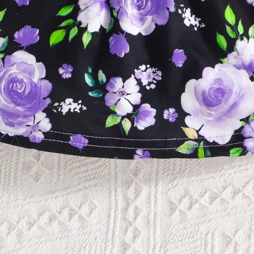 Dress For Kids 3 to 24 Months Fashion Long Sleeve Ruffled Cute Floral Bow Princess Formal Purple Dresses Newborn Baby Girl