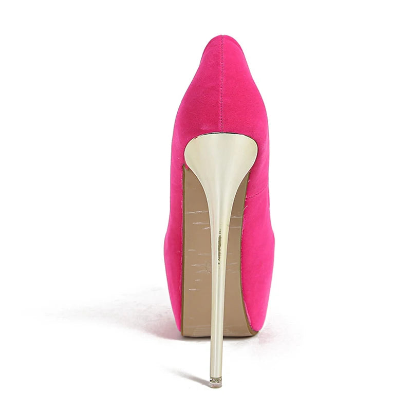 Liyke Spring Autumn Sexy Metal Super High Heels Platform Pumps Women Pink Red Round Toe Stiletto Wedding Banquet Shoes Size 45