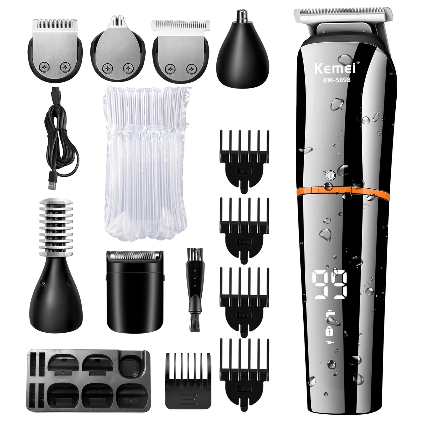 Waterproof 11 in 1 Men's Grooming Kit - Electric Beard Trimmer Cordless Razor Hair Clippers Rechargeable Nose Trimmer
