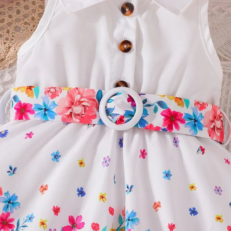 Dress For Kids 3-36 Months Korean Style Sleeveless Cute Button Summer Floral Princess Formal Dresses Ootd For Newborn Baby Girl