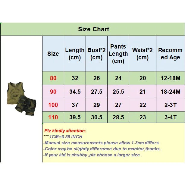 Letters Print Sleeveless Vest Top + Camouflage Shorts 2PCS Outfit Summer Clothing - Kids Toddler Baby Boy Fashion Clothes Set