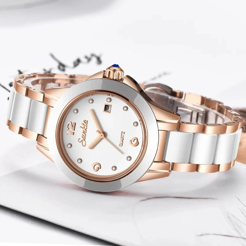 Fashion Women's Ceramic Wrist Watch, Dress Watches, Stainless Steel, Waterproof
