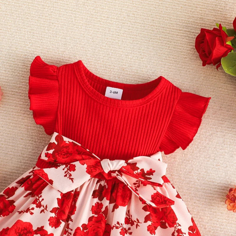Dress For Kids 3-24 Months Style Fashion Butterfly Sleeve Cute Floral Summer Princess Formal Dresses Ootd For Newborn Baby Girl