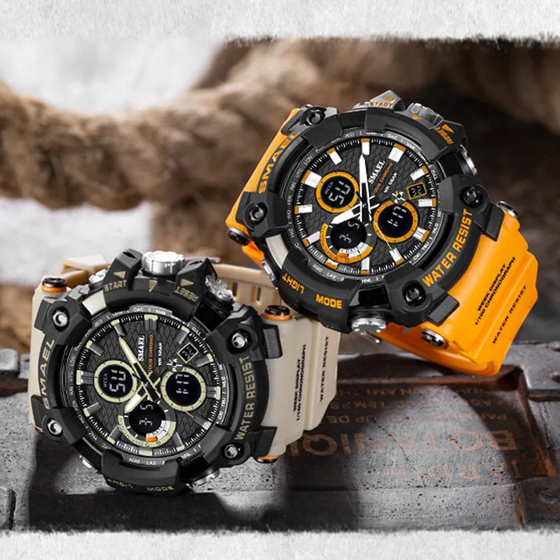 Sport Watch Dual Time Men Watches 50m WaterproofMale Clock Military Watches for Men 1802D Shock Resisitant Sport Watches Gifts