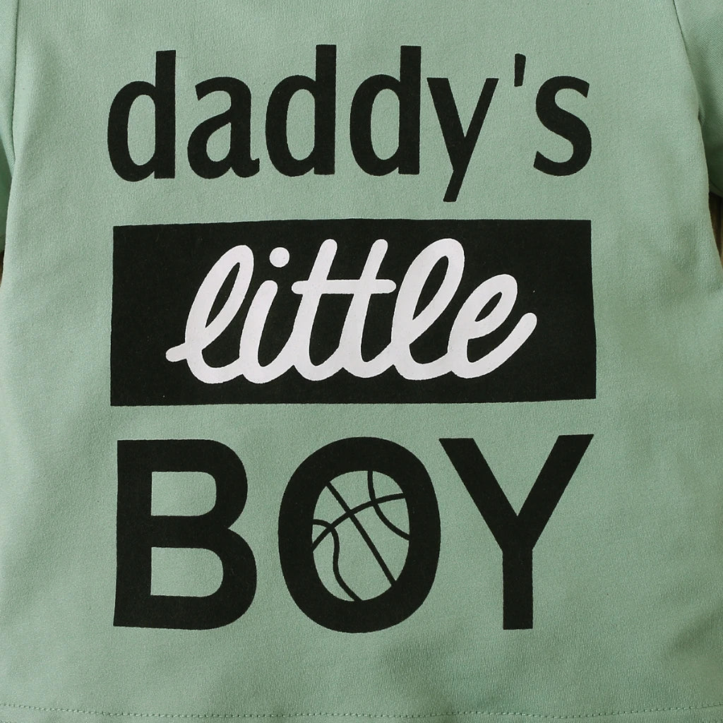 Infants Baby Outfits Clothes Summer Fashion Toddler Boys Clothing; 0-3Years Kids Baby Boy Clothes Green Top+Letter Shorts 2Pcs