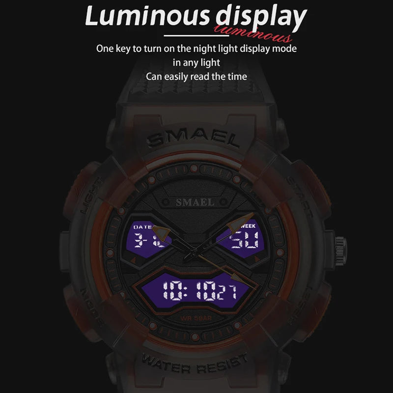 SMAEL Brand Men Watches Digital Watch LED Sport Watches Men's Wristwatches 8073 Waterproof Dual Time Watches LED Clock Male