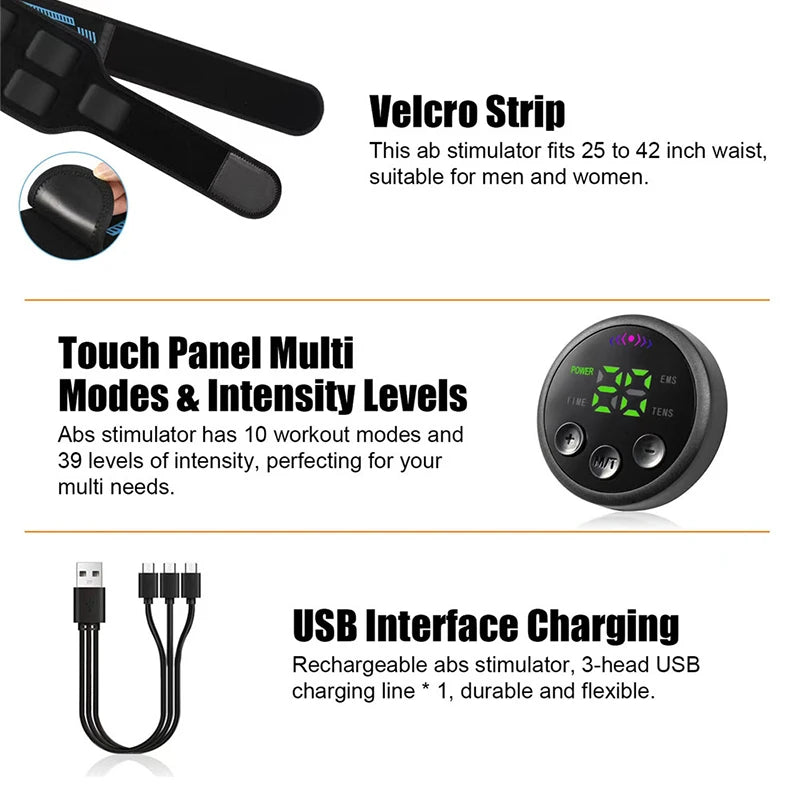 Revolutionary Rechargeable Abs Muscle Trainer; A Comfortable Fat Burning Device.
