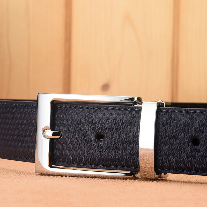 Man Cowskin Leather Belts For Men Jeans Plaid Strap High Quality Luxury Pin Buckle Male Genuine Leather Classic Belt Waistband