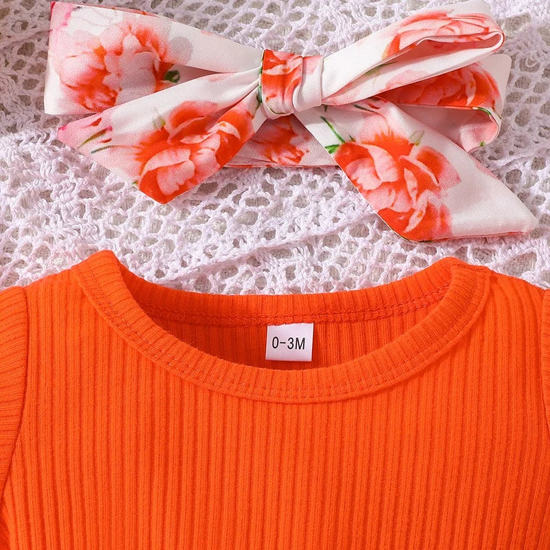 Dress For Kids 0-18 Months Birthday Style Short Sleeve Cute Orange Floral Princess Formal Dresses Ootd For Newborn Baby Girl