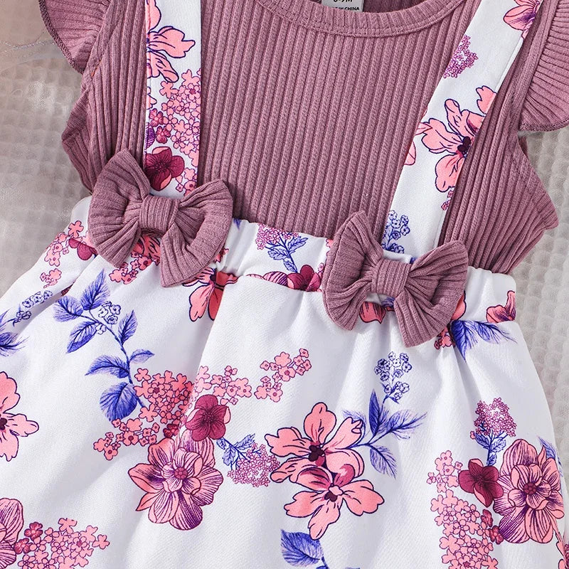Dress For Kids Newborn 6-36 Months Birthday Purple Short Sleeve Cute Floral Princess Formal Dresses Ootd For Baby Girl