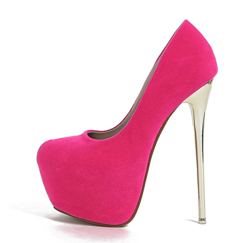 Liyke Spring Autumn Sexy Metal Super High Heels Platform Pumps Women Pink Red Round Toe Stiletto Wedding Banquet Shoes Size 45