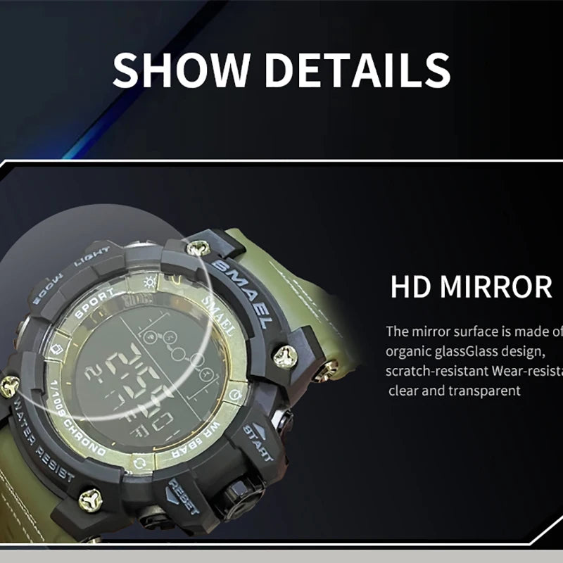 SMAEL Digital Watch LED Alarm Clock Military Watches Big Dial Digital Wristwatches 8082 Sport Watches for Men