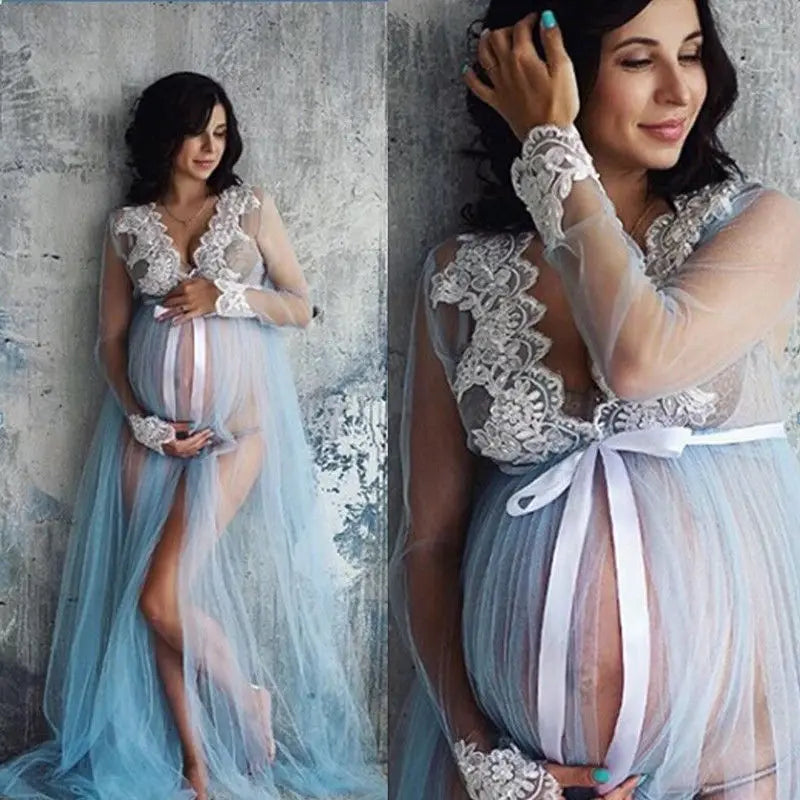 Sheer Lace Maternity Robe – Elegant Overlay for Pregnancy Photoshoots