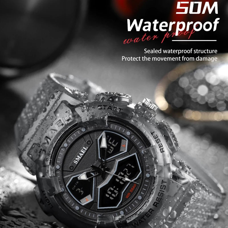 SMAEL Brand Men Watches Digital Watch LED Sport Watches Men's Wristwatches 8073 Waterproof Dual Time Watches LED Clock Male