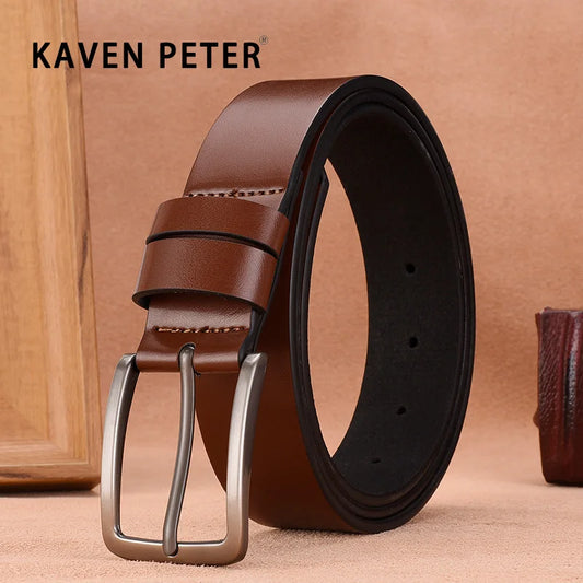 Genuine Leather For Men High Quality Buckle Jeans Cowskin Casual Belts Business Cowboy Brown Waistband Male Fashion Designer