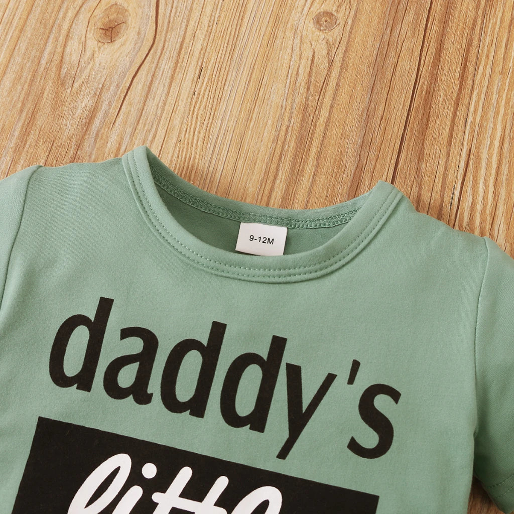 Infants Baby Outfits Clothes Summer Fashion Toddler Boys Clothing; 0-3Years Kids Baby Boy Clothes Green Top+Letter Shorts 2Pcs