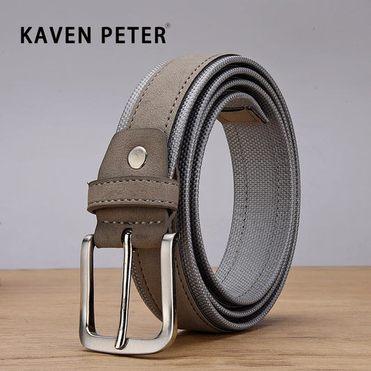 Men Oxford Fabric Suede Leather Belt High Quality Genuine Leather Luxury Pin Buckle For Men 3.5 cm and 3.8 cm Width