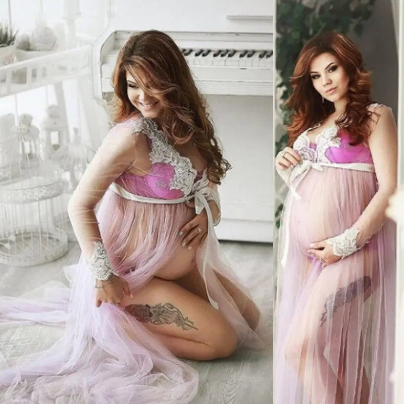 Sheer Lace Maternity Robe – Elegant Overlay for Pregnancy Photoshoots
