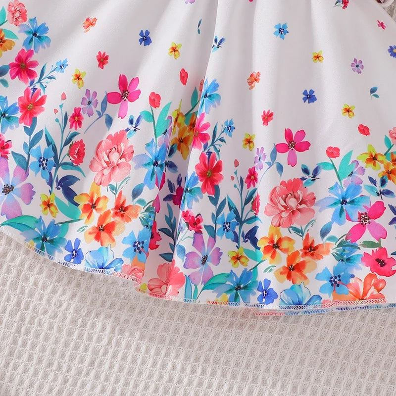 Dress For Kids 3-36 Months Korean Style Sleeveless Cute Button Summer Floral Princess Formal Dresses Ootd For Newborn Baby Girl