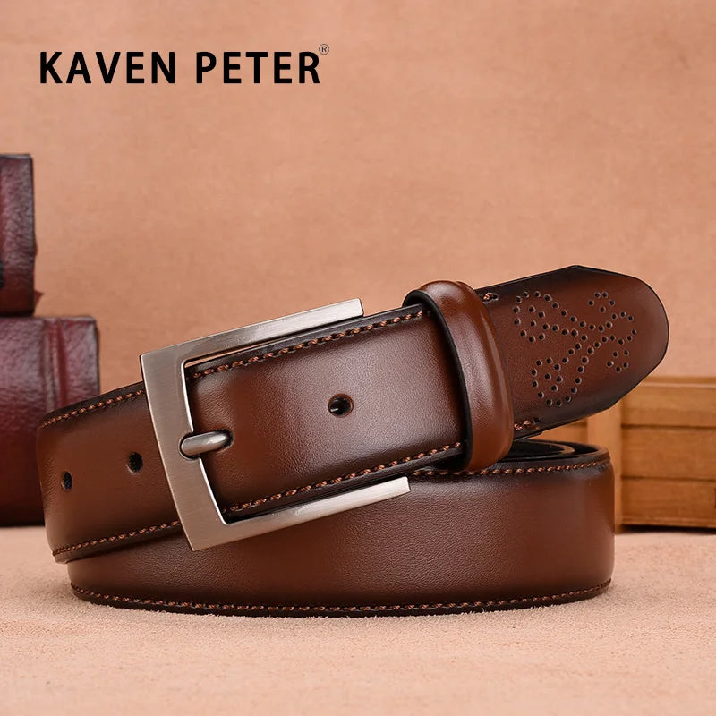Classic Men Belt For Male Jeans High Quality Leather Belt Man Brown Genuine Leather Strap Luxury Pin Buckle Fancy Vintage