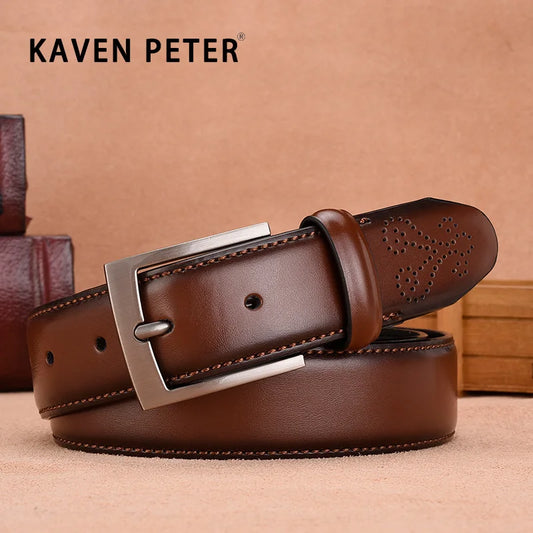Classic Men Belt For Male Jeans High Quality Leather Belt Man Brown Genuine Leather Strap Luxury Pin Buckle Fancy Vintage