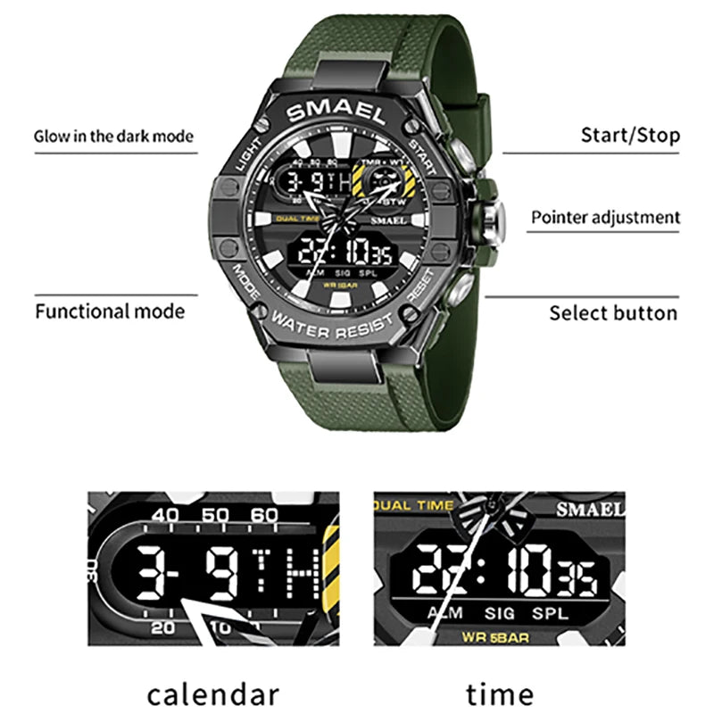 SMAEL Sport Watch for Man Dual Time Watch for Men Led Light Watch Alarm 8066 Fashion Sport Watches Military S Shiock Wristwatch