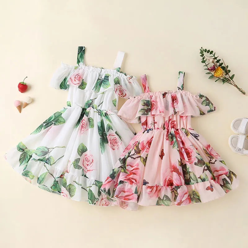 Dress For Kids 1-6 Years old Birthday Korean Style Fashion Short Sleeve Cute Floral Princess Formal Dresses For Baby Girl
